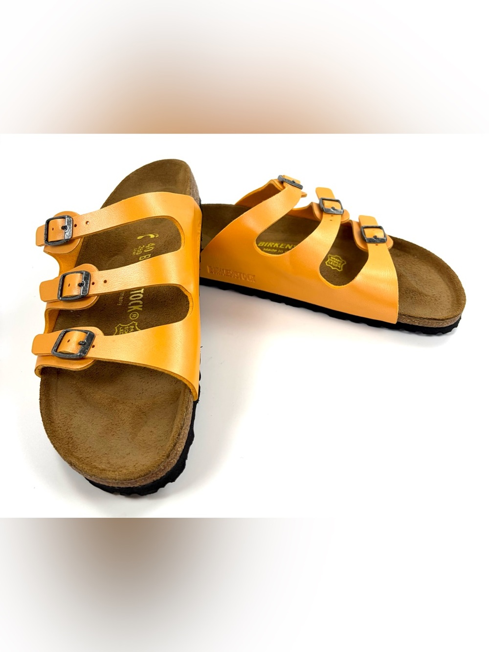 Birkenstock Florida Saffron Orange Birko Flor Sandals Womens 40 Narrow Near Mint